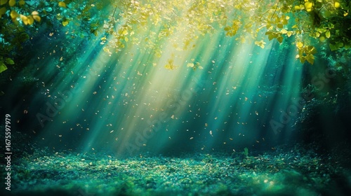 Enchanting Sunlit Forest Magical Scene.