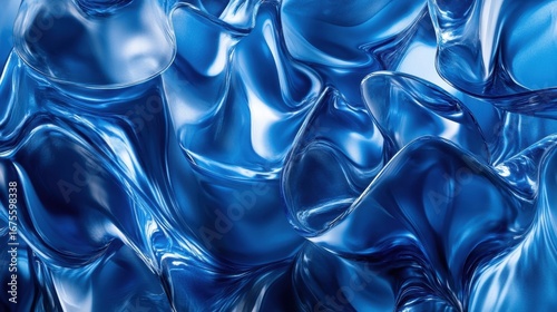 Abstract Blue Liquid Flowing Forms.