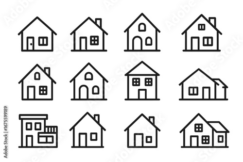 House icon set vector collection. Simple home line art symbols for web design. Real estate property outline graphic. Minimalist building architecture illustration pictogram.