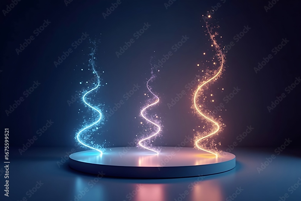Obraz premium Mystical glowing energy streams erupting from a platform