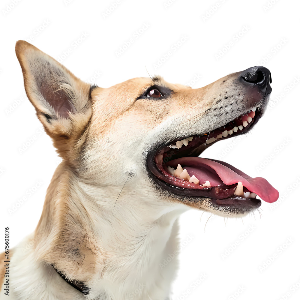 Fototapeta premium A Close-Up of a Tan and White Dog with its Mouth Open