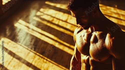 Muscular Man Golden Hour Light.