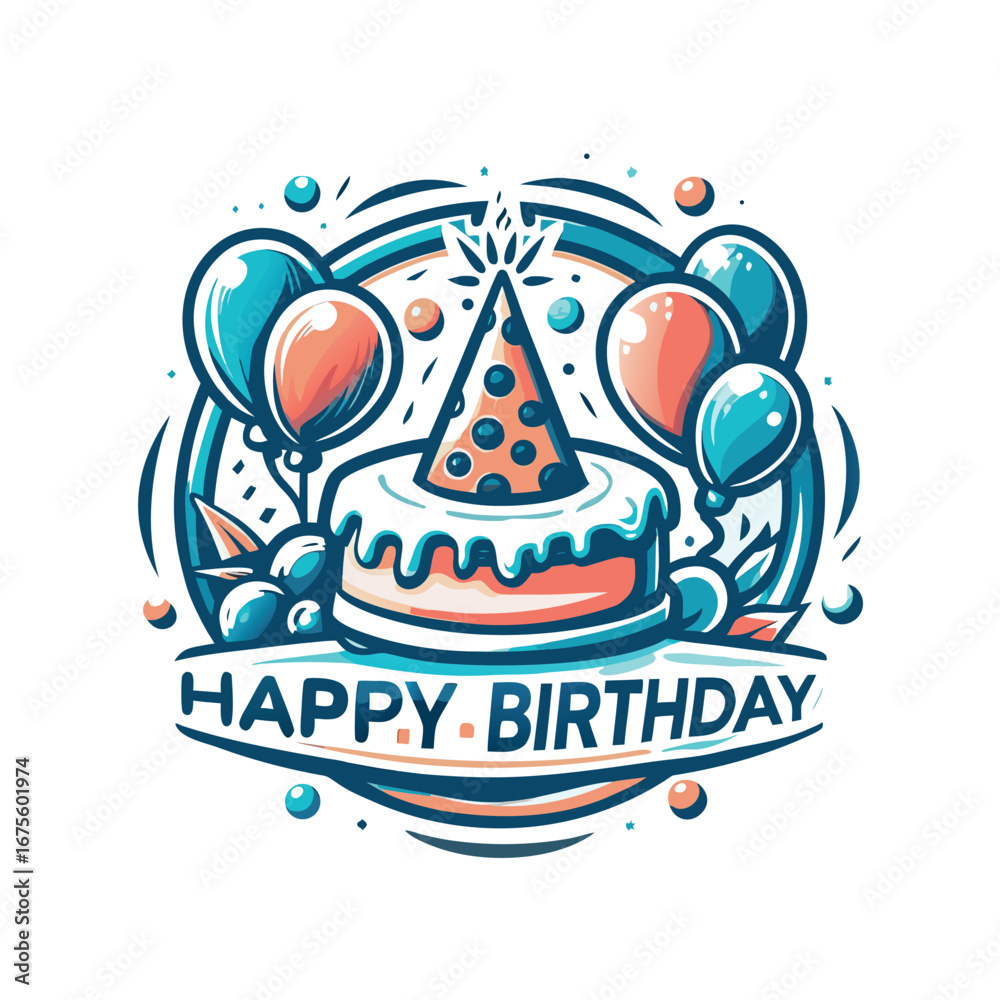 Obraz premium Birthday cake, party hat