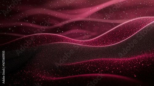 Dark Red Glittering Waves Abstract.