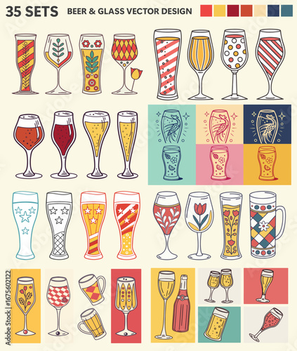 Beer & Glass Vector Illustration Set