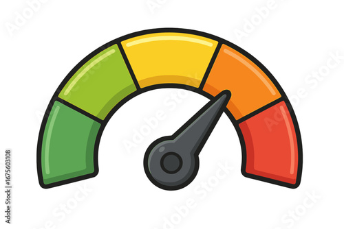 Gauge indicator performance measurement. Speedometer icon for dashboard. Risk meter from low to high. Credit score concept. Vector illustration for rating and infographics.