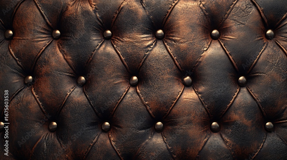 Fototapeta premium Dark Brown Tufted Leather Upholstery with Buttons Texture
