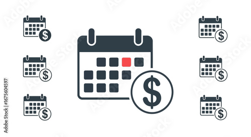 Financial Calendar Schedule and Track Payments, Dates, and Reminders with Currency Icon