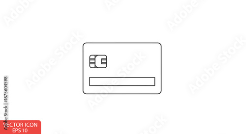 Thin line credit card icon with chip symbol for online shopping and electronic payment