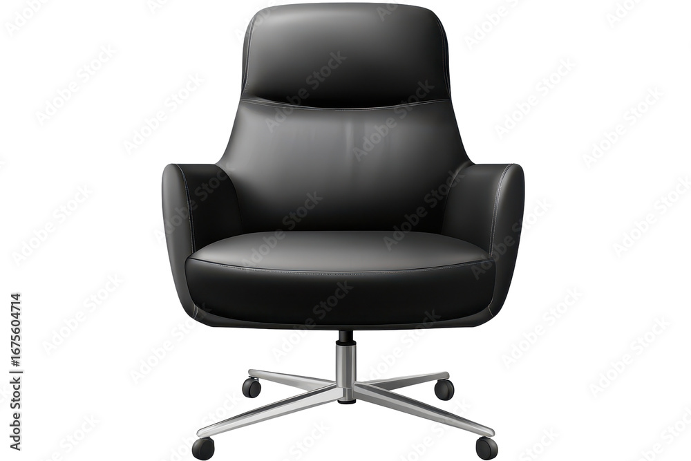 Fototapeta premium Modern black office chair with ergonomic design and swivel capabilities isolated on a white background