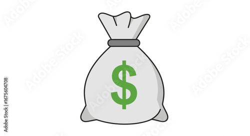 Flat design money bag icon with a dollar sign, a symbol of cash, currency, investment, and financial profit