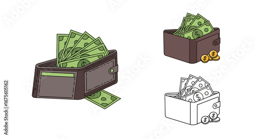 Wallet Filled with Money Illustration of Finances, Cash, and Savings for Business and Finance