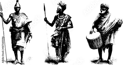 African tribal figures engraving collection - cultural heritage sketch for design and art projects