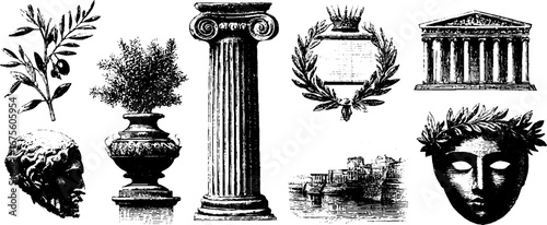 Ancient greece design elements collection for historical art and decor