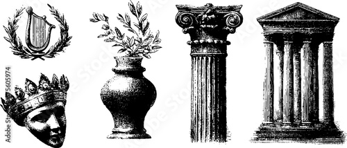 Ancient greece decorative elements collection for historical and artistic designs
