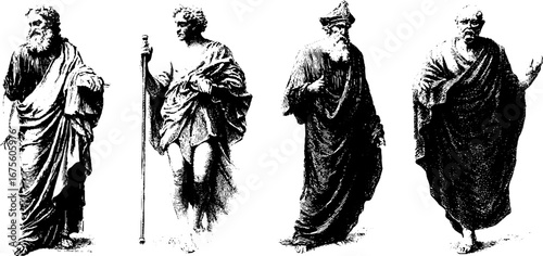 Ancient philosophers engraving design elements for vintage and retro art projects