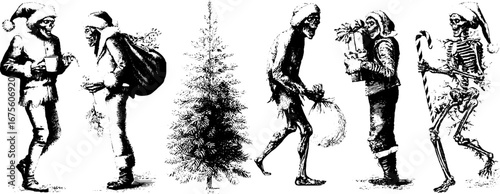 Christmas zombies and holiday elements collection for seasonal design and decoration