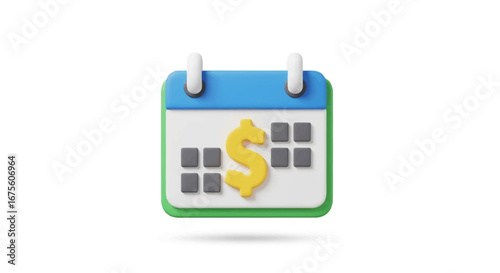Financial planning calendar with dollar sign icon, representing budget management, payment scheduling, and economic due dates for effective financial organization