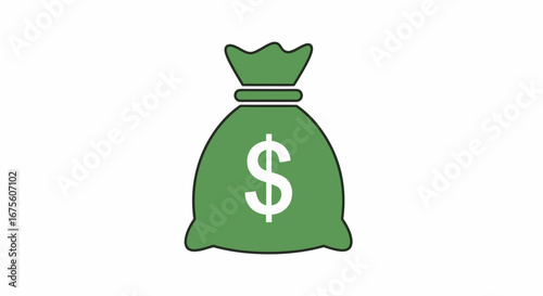 A simple illustration of a green money bag with a white dollar sign, representing wealth and financial abundance