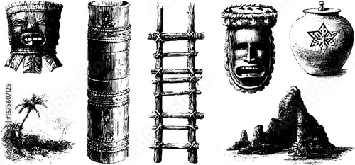 Dogon culture elements: traditional artifacts and symbols for design and decoration