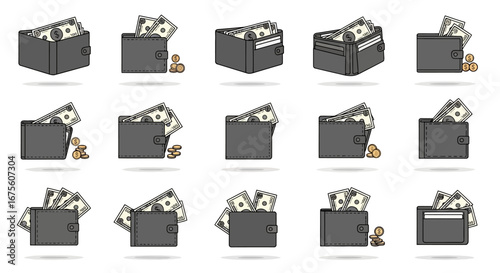 Wallets Overflowing with Cash Icons of Wealth and Financial Security