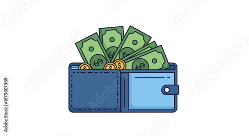 Wallet overflowing with cash Saving, finance, and financial success concept