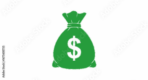 Vector illustration of a green money bag with a dollar sign, a simple icon representing finance, investment, savings, and wealth
