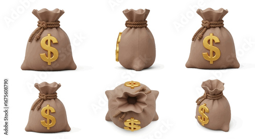 Money Bags on White Background Wealth, Savings and Financial Investment