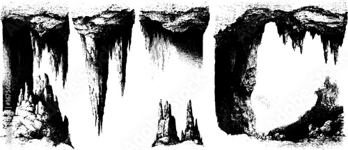 Collection of hand-drawn cave wall engravings for retro design projects