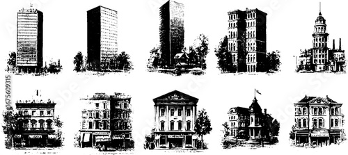 Vintage city buildings collection for design and decoration