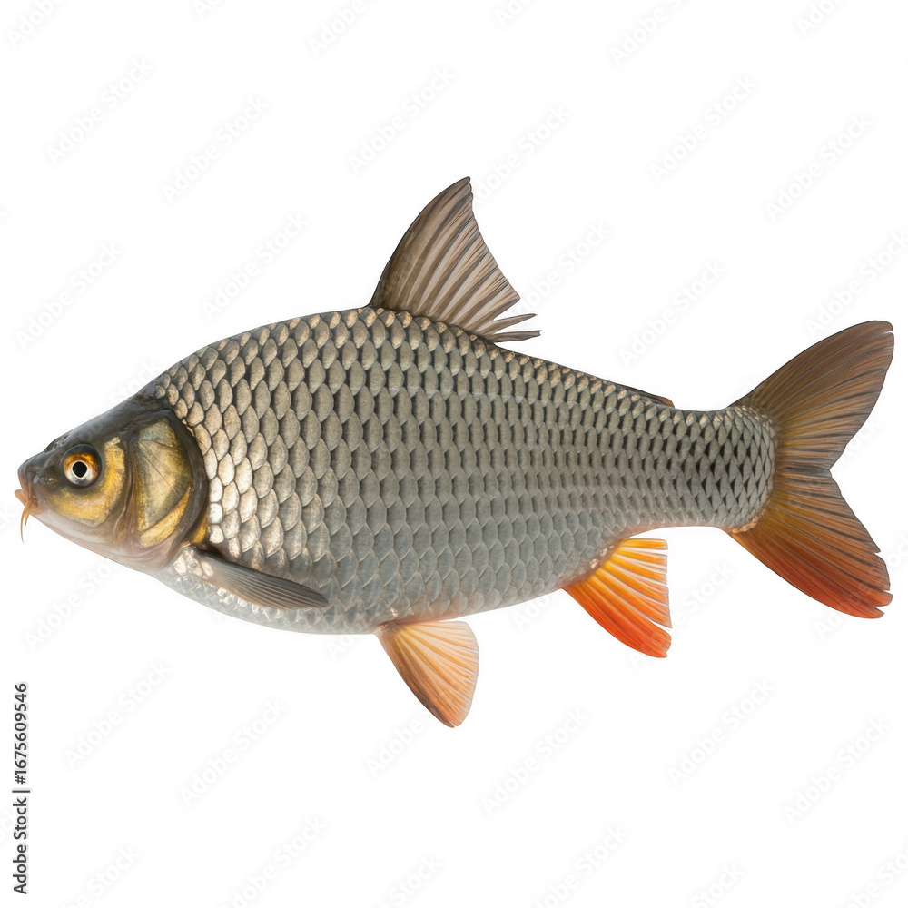 Fototapeta premium Roach fish isolated on transparent background, a common freshwater species for fishing and aquatic ecosystems