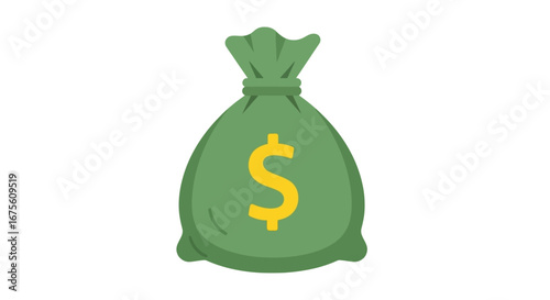 A set of 3D rendered money bag icons with dollar signs from different angles, representing finance, wealth, and savings, isolated on a white background