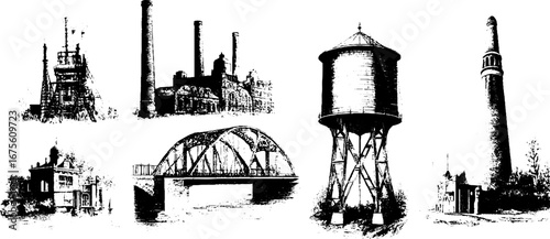 Industrial revolution design elements collection for print and poster