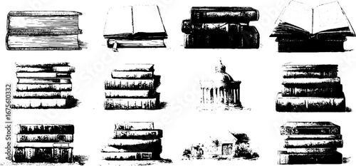 Vintage notebook and book engravings collection for retro design projects