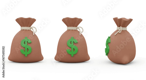 3D Render of Money Bags  Financial Success, Wealth, Investment, Savings