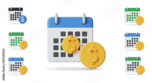 3D Calendar Icons Budget, Finance, Scheduling, Payment, Time Management