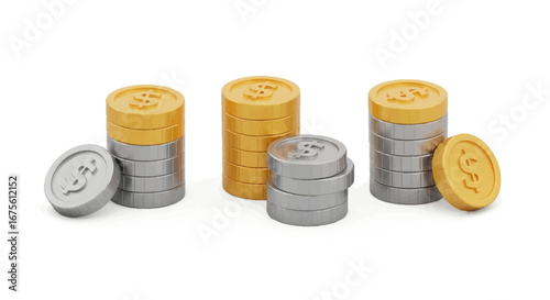 Stacks of Gold and Silver Coins Financial Growth and Investment Concept
