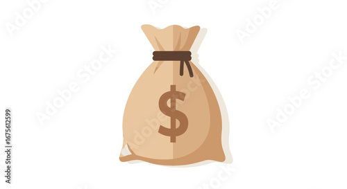 Financial success and economic growth represented by a traditional money bag icon with a prominent dollar sign, symbolizing wealth and investment