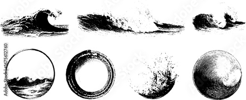 Vintage wave engraving collection for design and decoration