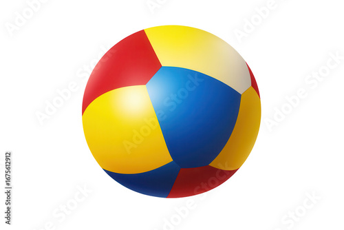 Colorful beach volleyball with red, yellow, and blue panels used for sports and recreational activities in a vibrant outdoor setting Free Download Colorful beach volleyball with red, yellow, and blue panels used for sports and recreational activities in a vibrant outdoor setting - GFXLoad