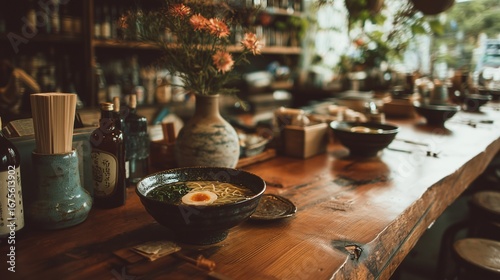Food table in Japanese restaurant