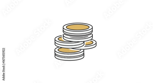 A simple vector illustration of a stack of gold and silver coins representing financial savings and investment concepts on a white background