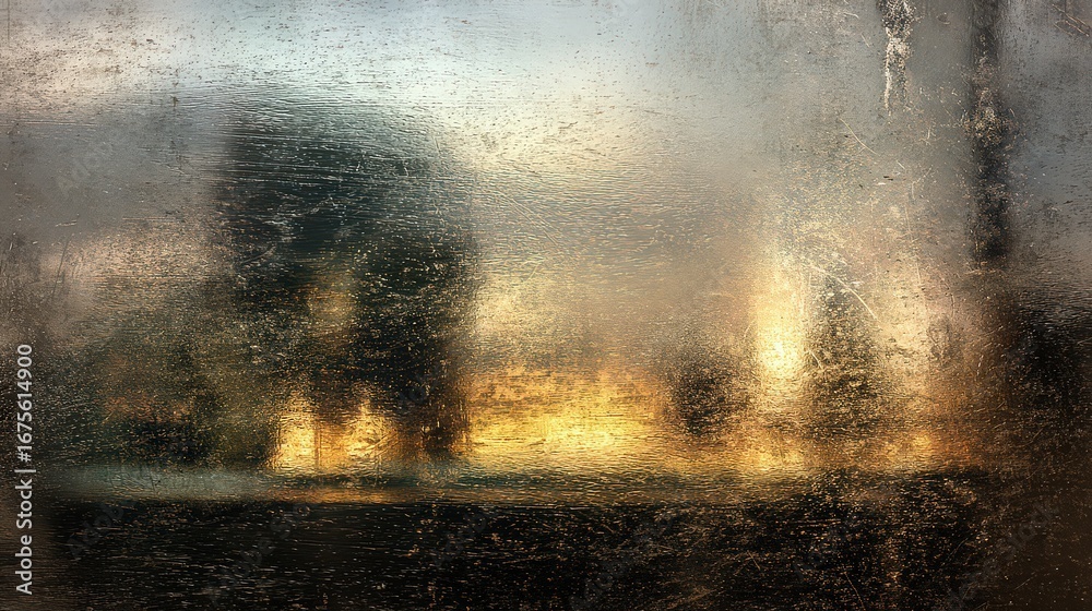 Obraz premium Sunset View Through A Rainy Window