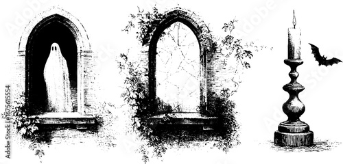 Haunted windows and shadows collection for halloween design