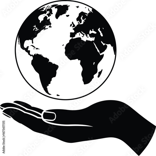 Black hand holding planet earth globe