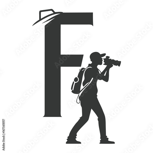Letter F with Photographer Silhouette Logo Design for Photography or Film Industry Branding and Creative Visual Identity Concepts