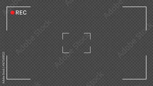 Camera Frame Viewfinder Screen, Digital Video Recorder Display with Minimal REC Interface Template