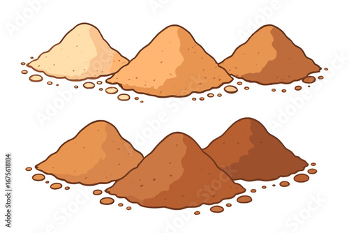 Various shades of makeup powders, foundation pigments, and color selection for beauty application, cosmetic powders in natural skin tones, vector cartoon illustration with transparent background