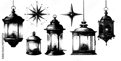 Vintage winter lanterns collection for festive decor and design projects