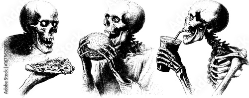 Fast food zombies vintage engraving design elements for halloween themed art